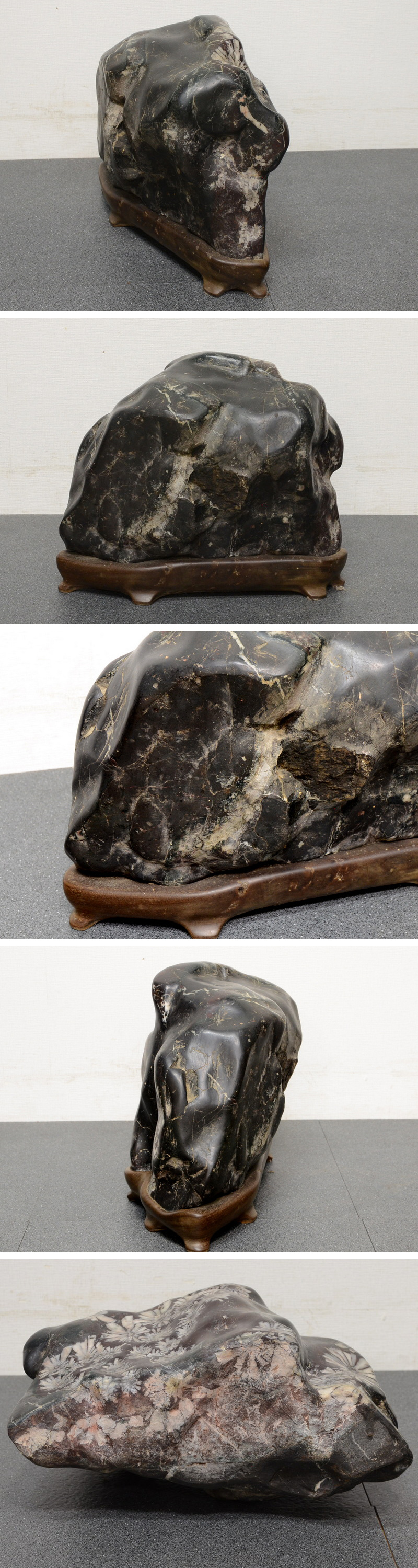 鑑賞用自然石(風速)】自然石(只見川) 台座付き