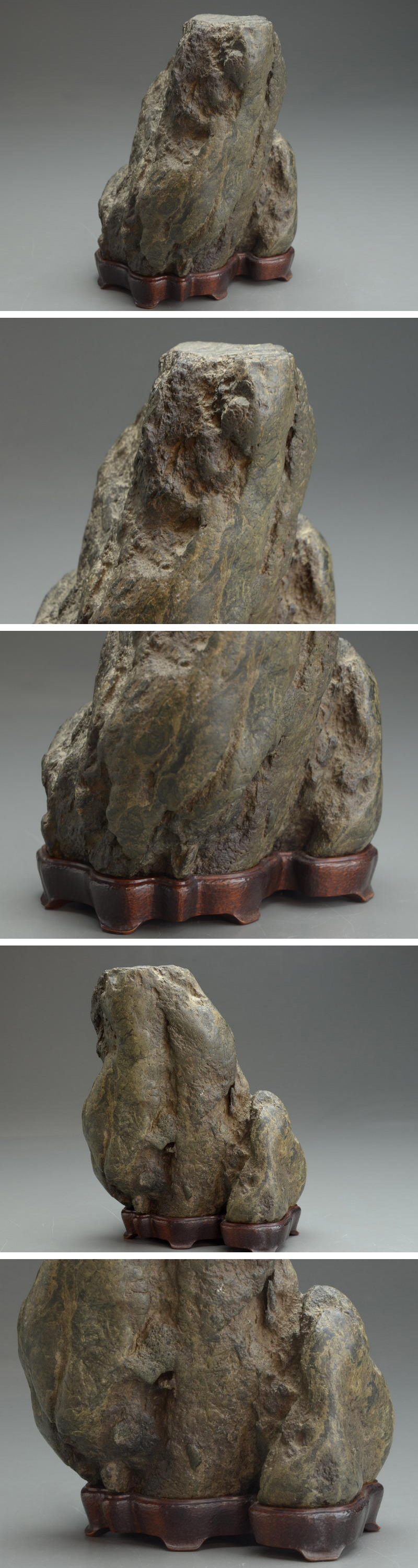 白蓮】水石 只見川石 台座付 重量約5kg 鑑賞石/盆石/盆栽 07s251